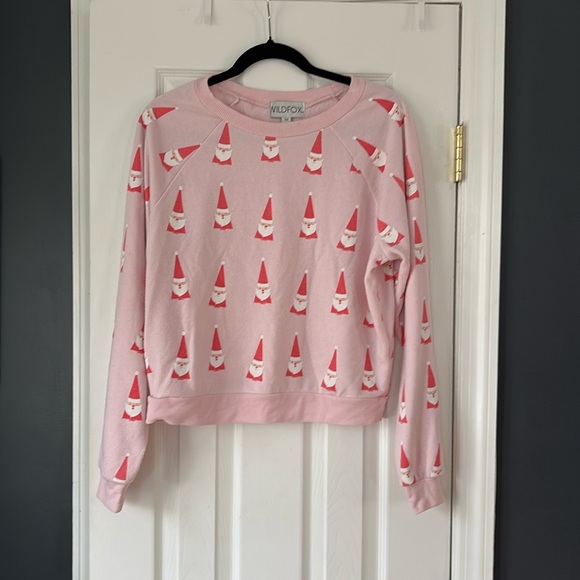 Wildfox Pink Santa cropped sweatshirt jumper Christmas holiday sweater